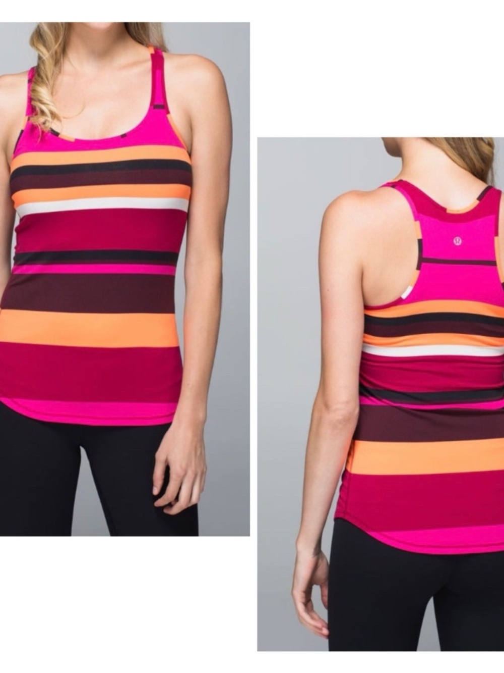 Lululemon Women Size 8 Refresh Racer Tank Blossom Stripe Bumble Berry Ghost